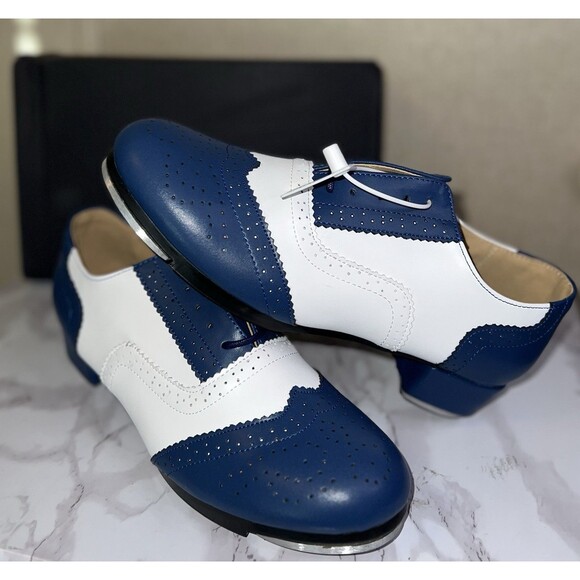 New Unisex Microfiber Tap Dance Shoes Women Men Blue White Size 10US - Picture 1 of 13